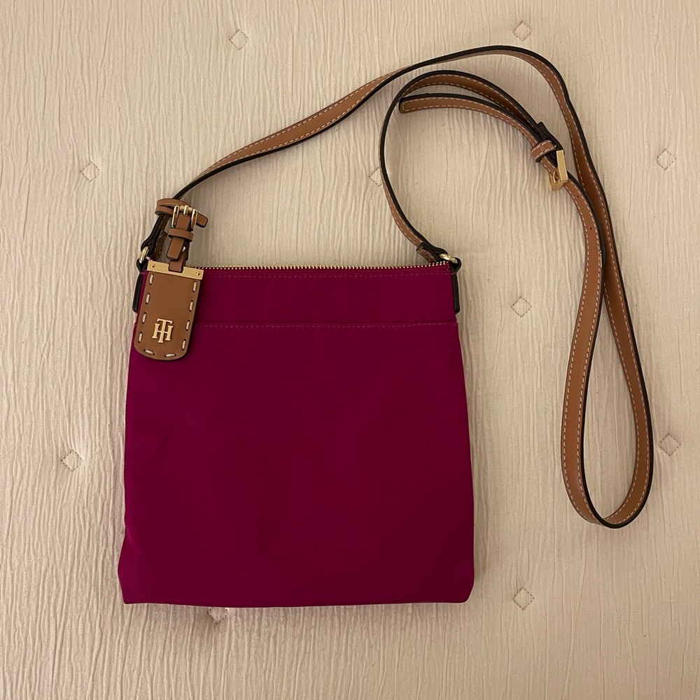 Tommy Hilfiger Magenta Crossbody with Tan Strap